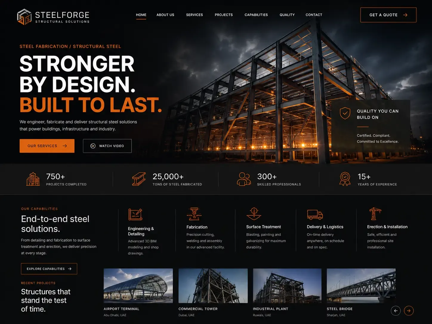 Steelforge website concept — steel fabrication / structural steel homepage