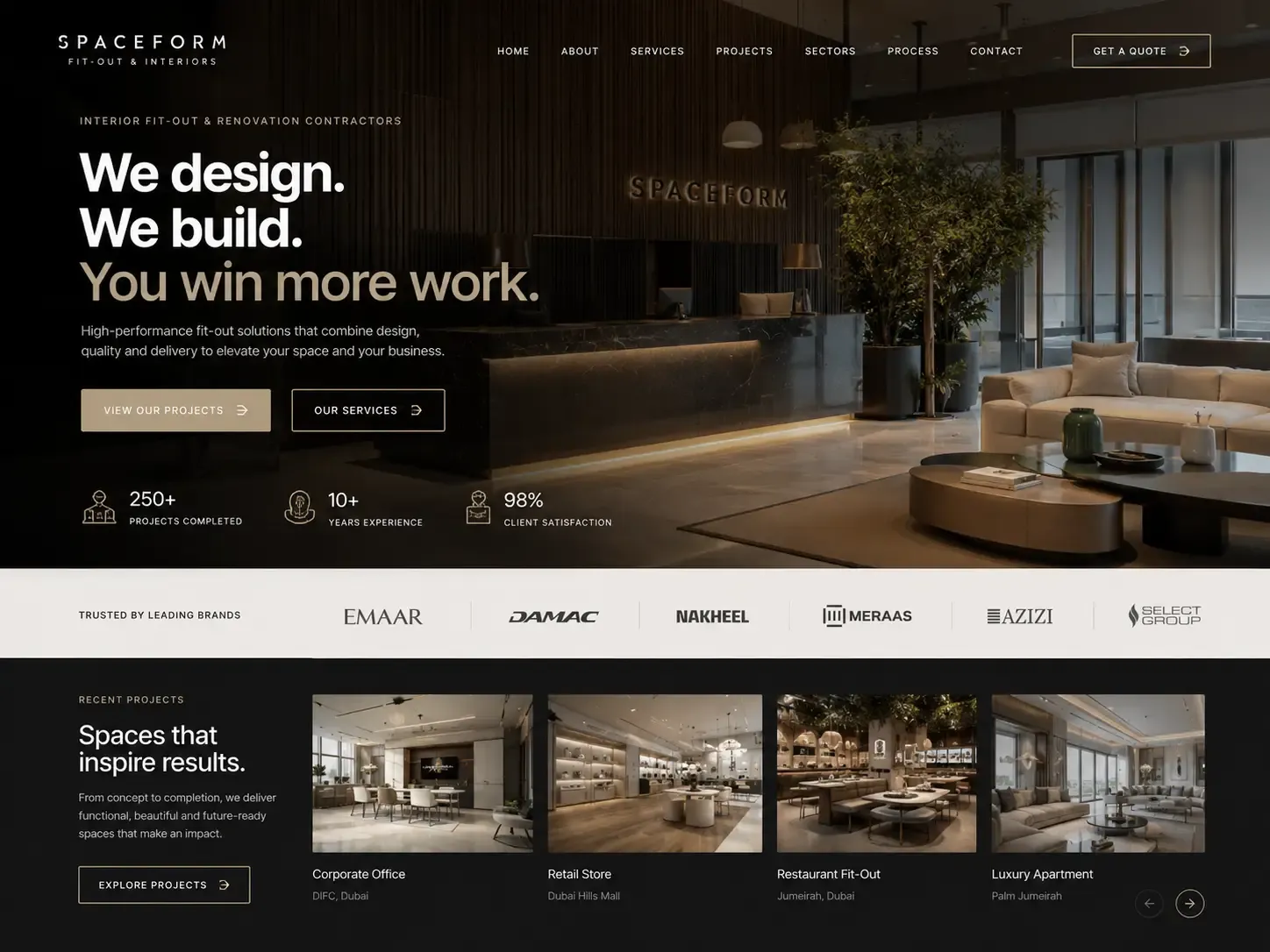 Spaceform website concept — interior fit-out & renovation homepage