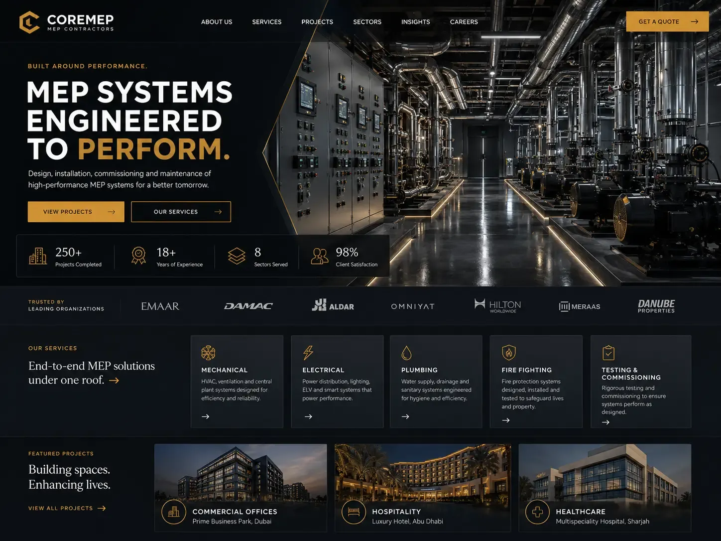 CoreMEP website concept — mep contractors homepage
