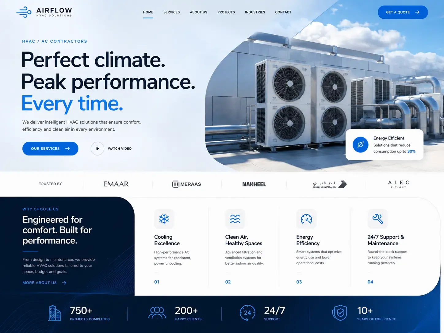 Airflow website concept — hvac / ac contractors homepage