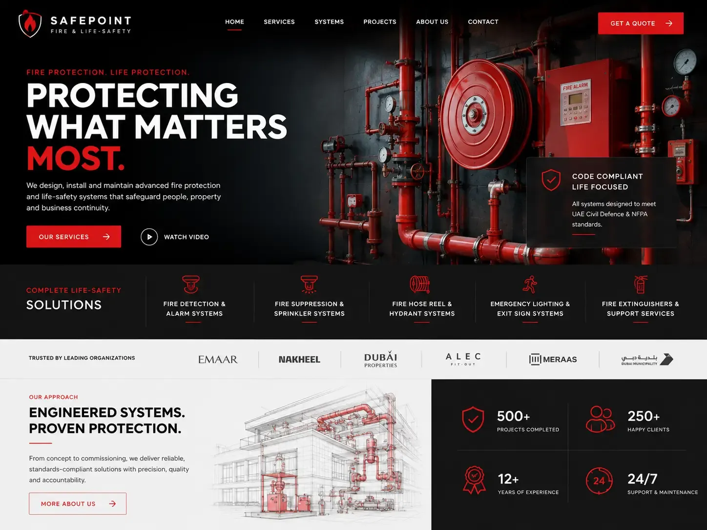 Safepoint website concept — fire & life-safety homepage